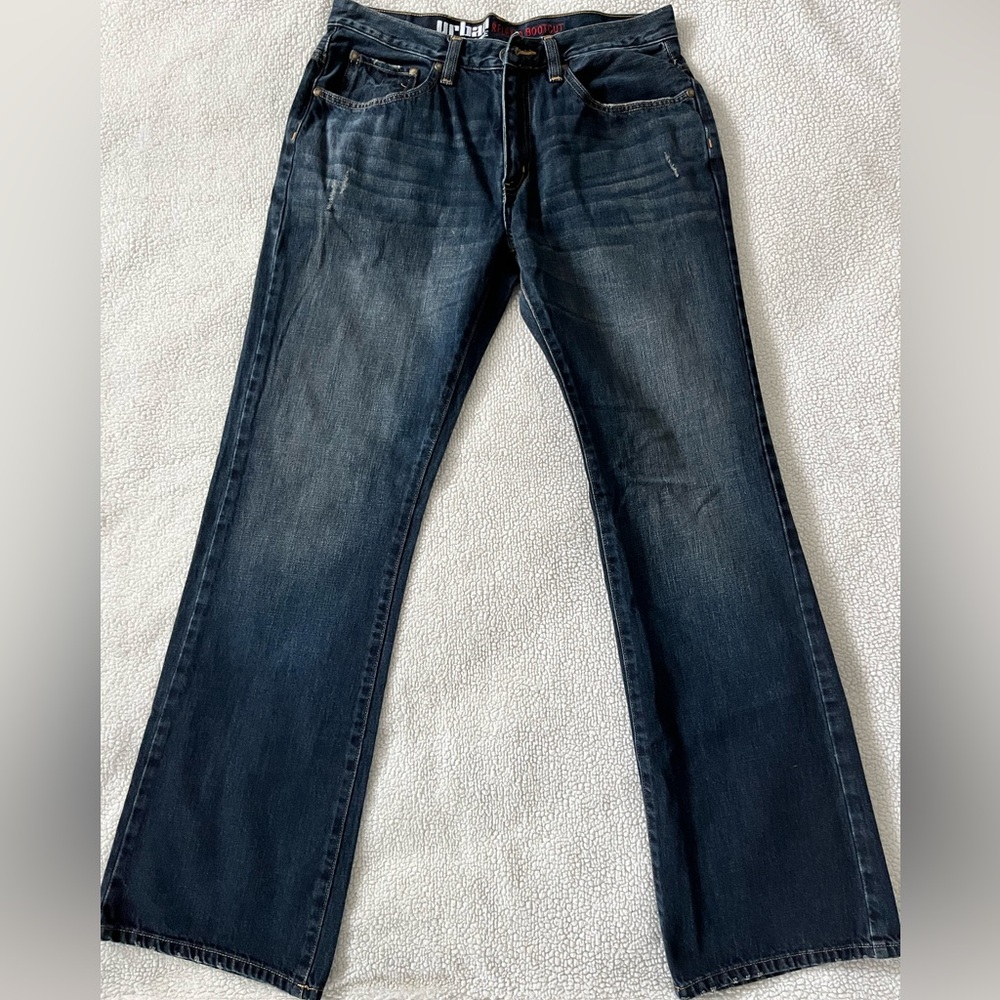 Urban Pipeline Dark Blue Relaxed Bootcut Jeans, Size 32x34